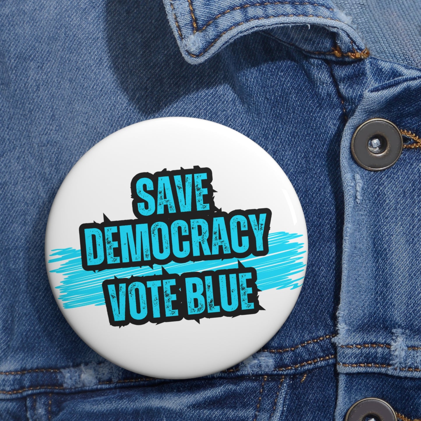 Save Democracy Pin Button - Vote Blue Pin Button