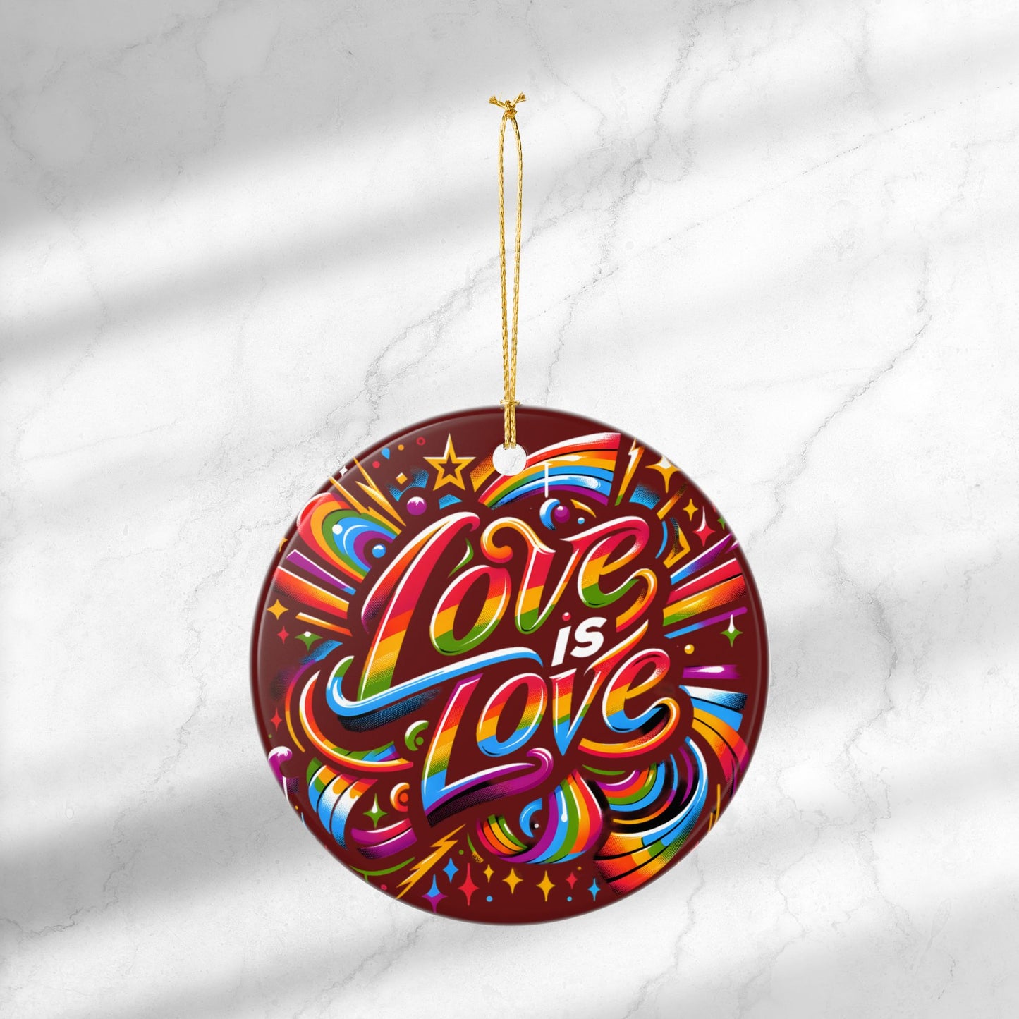 Love Is Love Ornament Rainbow Pride LGBTQIA+ Ceramic Xmas Tree Decor