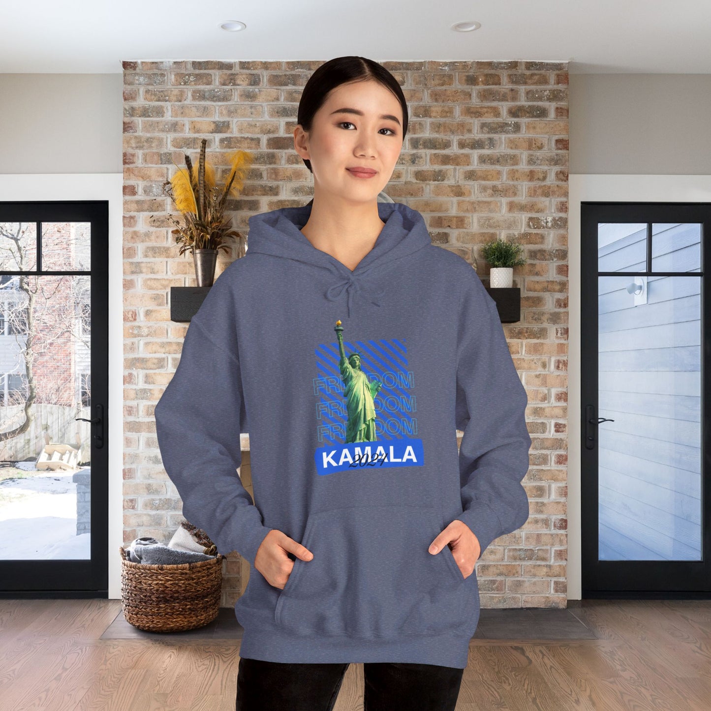 Freedom Kamala 2024 Hooded Sweatshirt - Statue of Liberty Freedom Hoodie - Pullover Hoodie