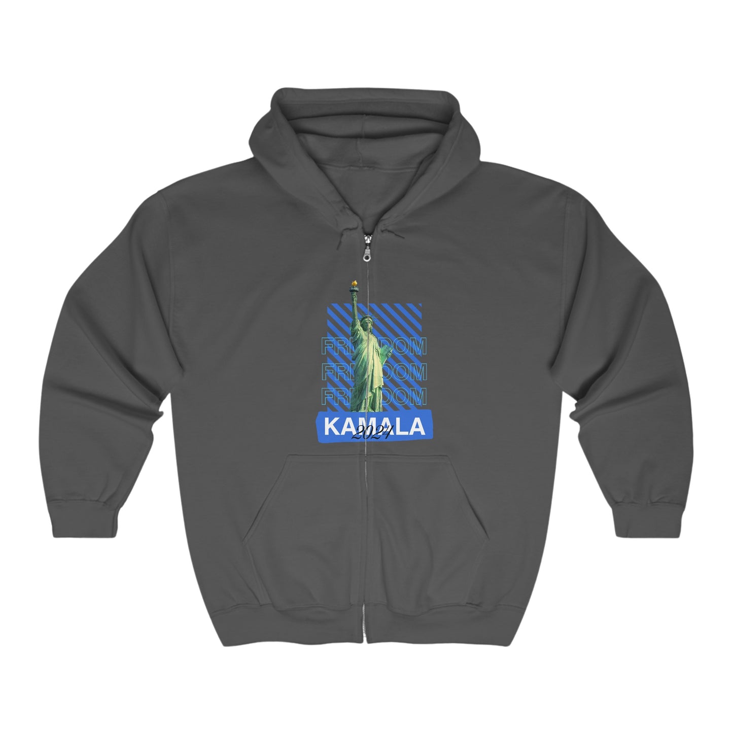 Freedom Kamala 2024 Hooded Sweatshirt - Statue of Liberty Freedom Hoodie - Full Zip Hoodie