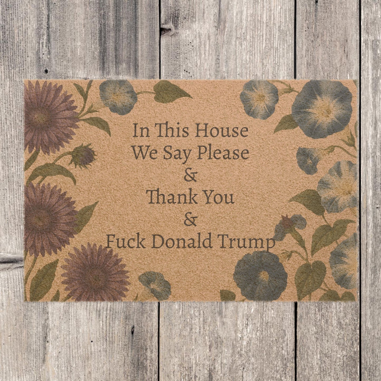 FDT Funny Political Doormat Coir Coconut Fiber In This House We Say Please & Thank You + F*ck Donald Trump Housewarming Entryway Welcome Mat