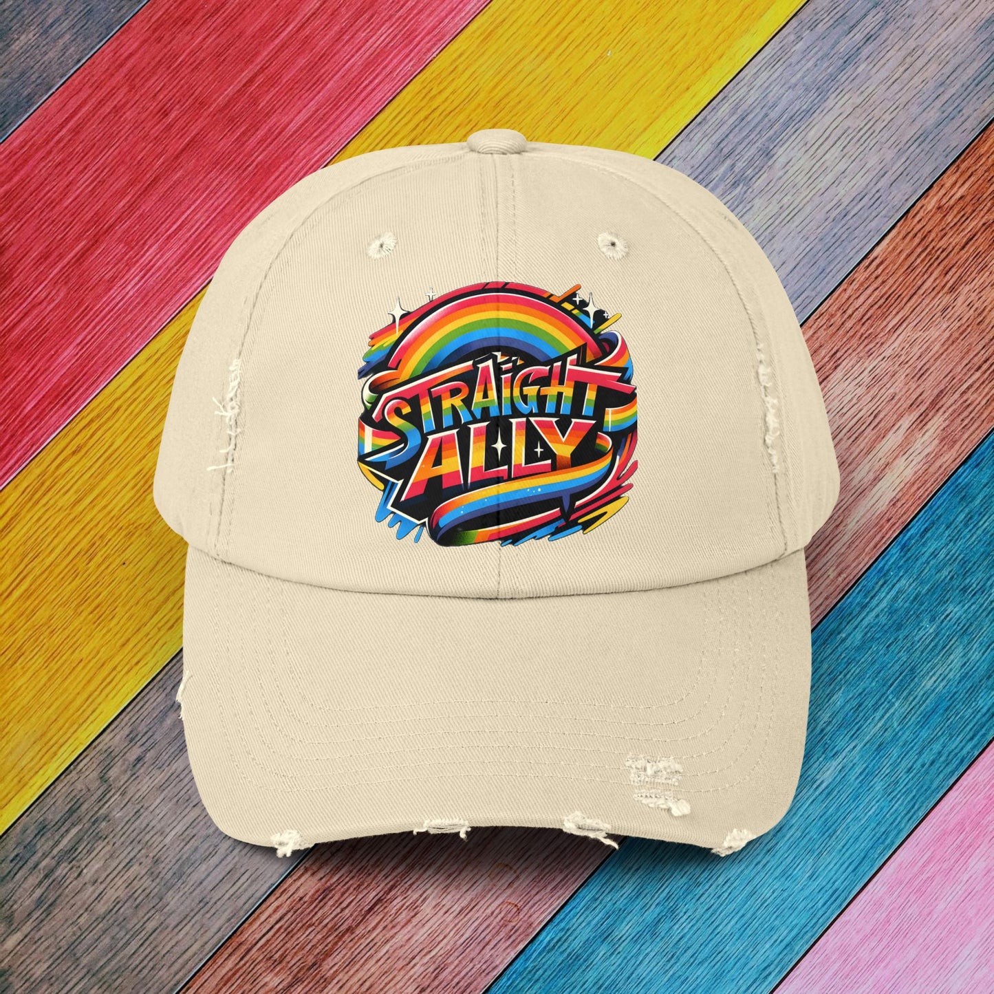 Distressed Cap, LGBT Pride Straight Ally Hat, LGBTQIA Supportive Baseball Cap, Unisex Distressed Trucker Cap, Pride Parade Hat, Vintage