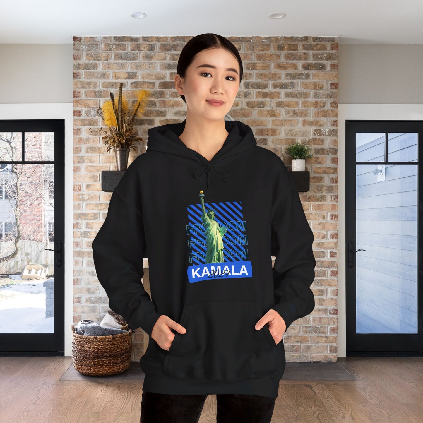 Freedom Kamala 2024 Hooded Sweatshirt - Statue of Liberty Freedom Hoodie - Pullover Hoodie