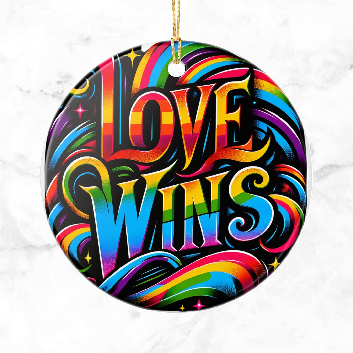 Love Wins Ornament Rainbow Pride LGBTQIA+ Ceramic Xmas Tree Decor