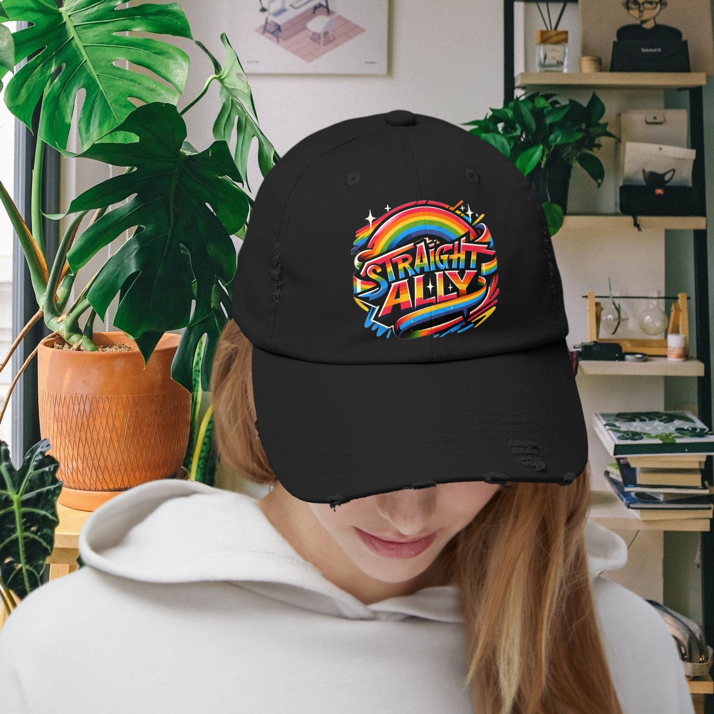Distressed Cap, LGBT Pride Straight Ally Hat, LGBTQIA Supportive Baseball Cap, Unisex Distressed Trucker Cap, Pride Parade Hat, Vintage