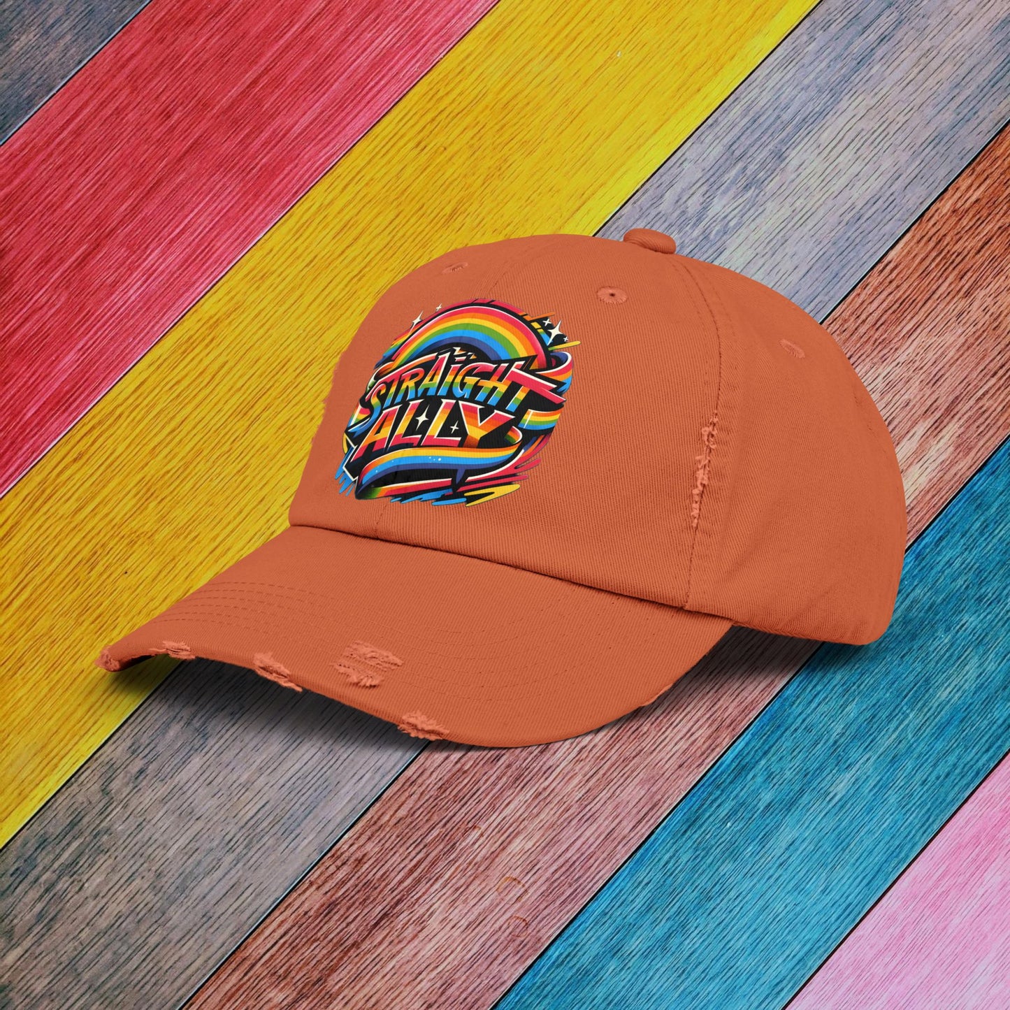 Distressed Cap, LGBT Pride Straight Ally Hat, LGBTQIA Supportive Baseball Cap, Unisex Distressed Trucker Cap, Pride Parade Hat, Vintage