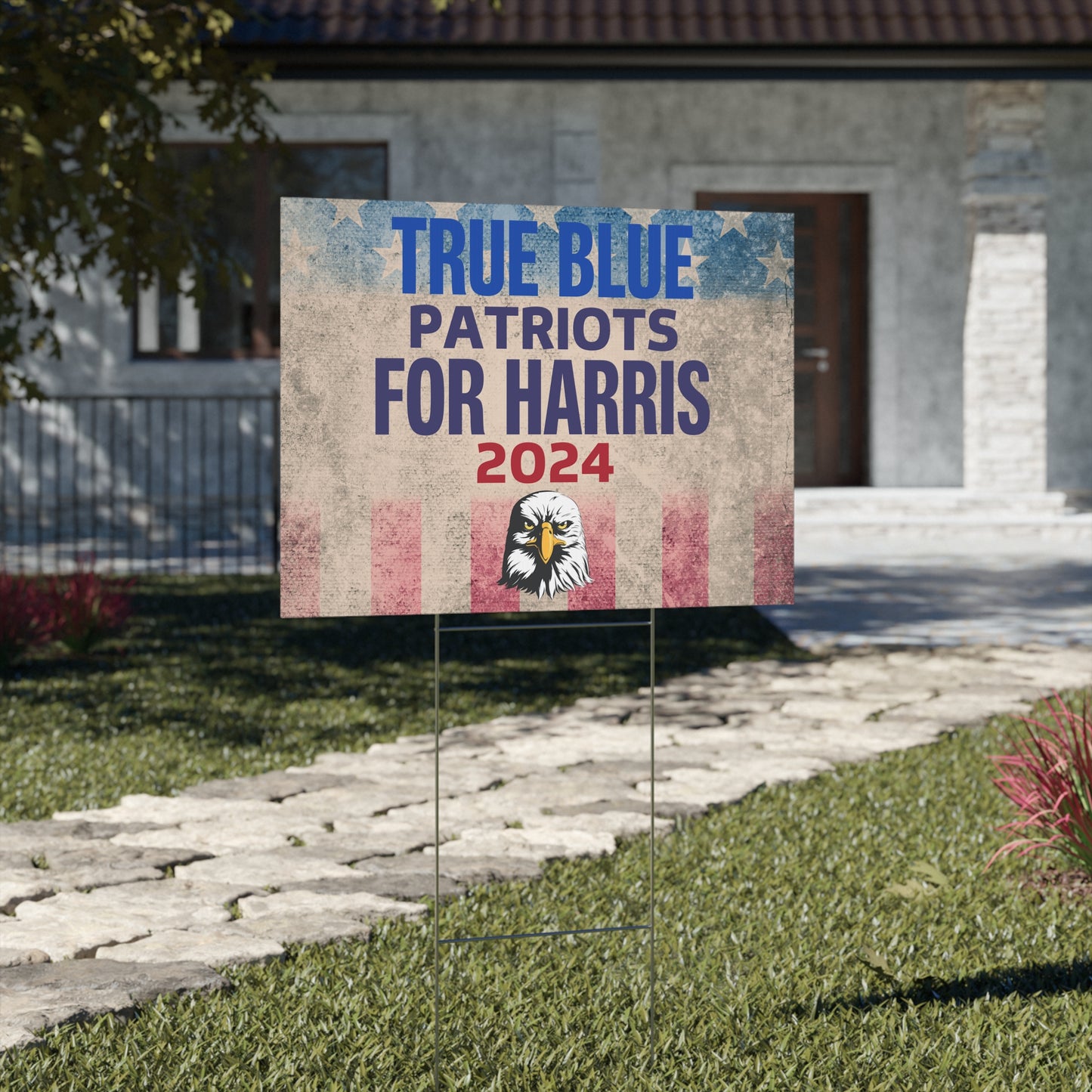 True Blue Patriots for Harris Yard Sign - Save Democracy Vote Blue Sign - Patriotic Election Political Decor