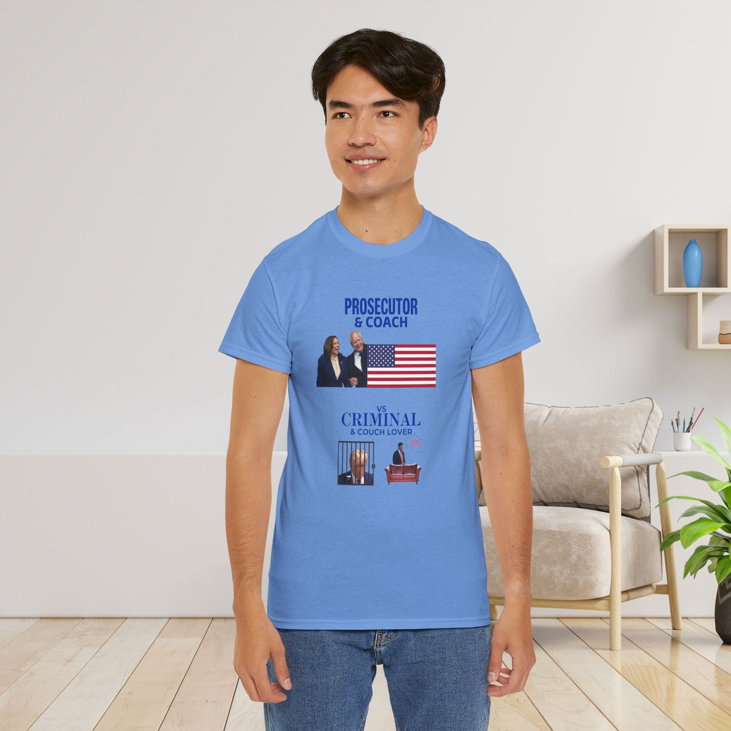 Prosecutor & Coach vs Criminal & Couch Lover Shirt- Harris Walz Tee-  Democrat Presidential Election T-Shirt