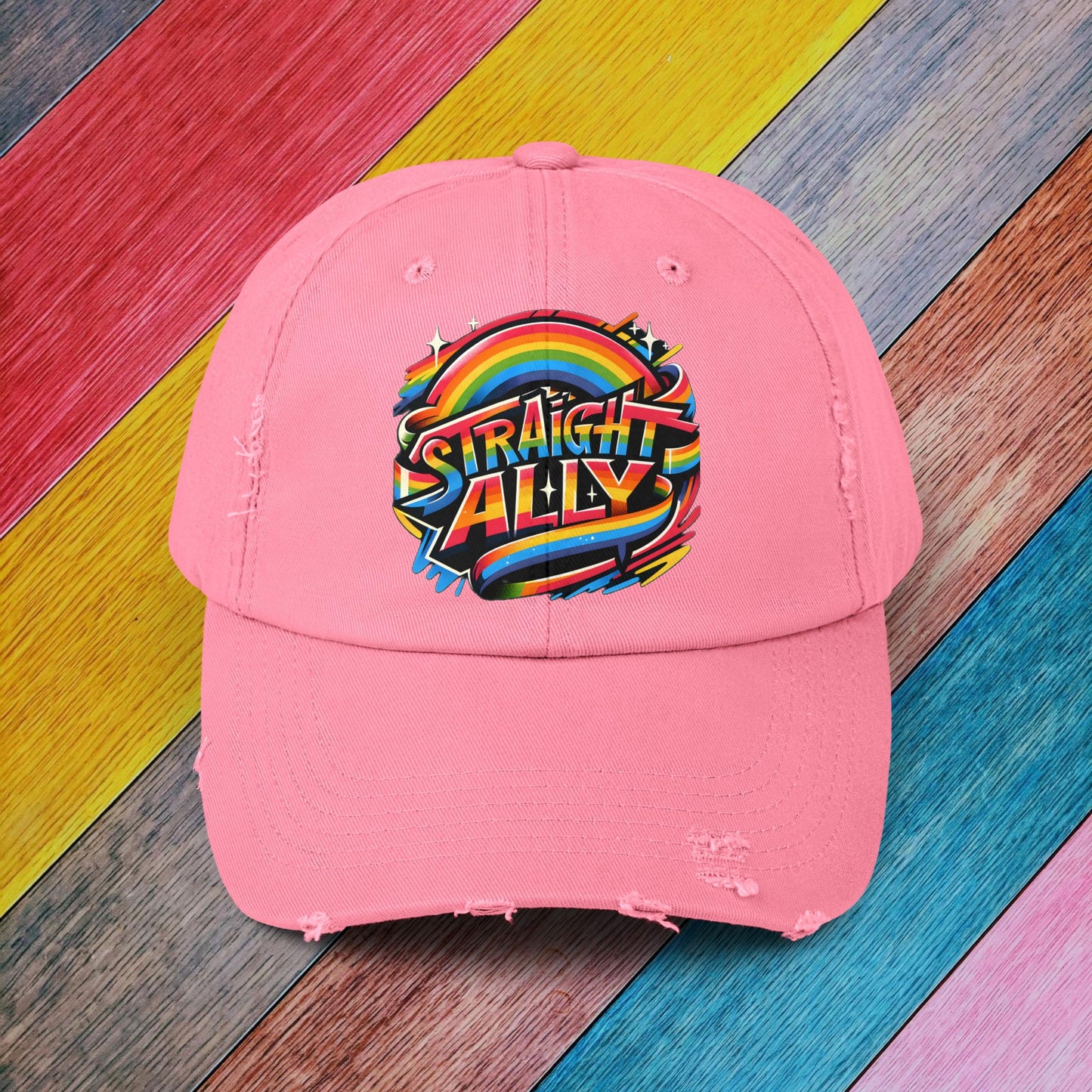 Distressed Cap, LGBT Pride Straight Ally Hat, LGBTQIA Supportive Baseball Cap, Unisex Distressed Trucker Cap, Pride Parade Hat, Vintage