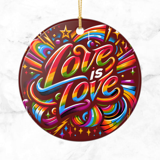 Love Is Love Ornament Rainbow Pride LGBTQIA+ Ceramic Xmas Tree Decor