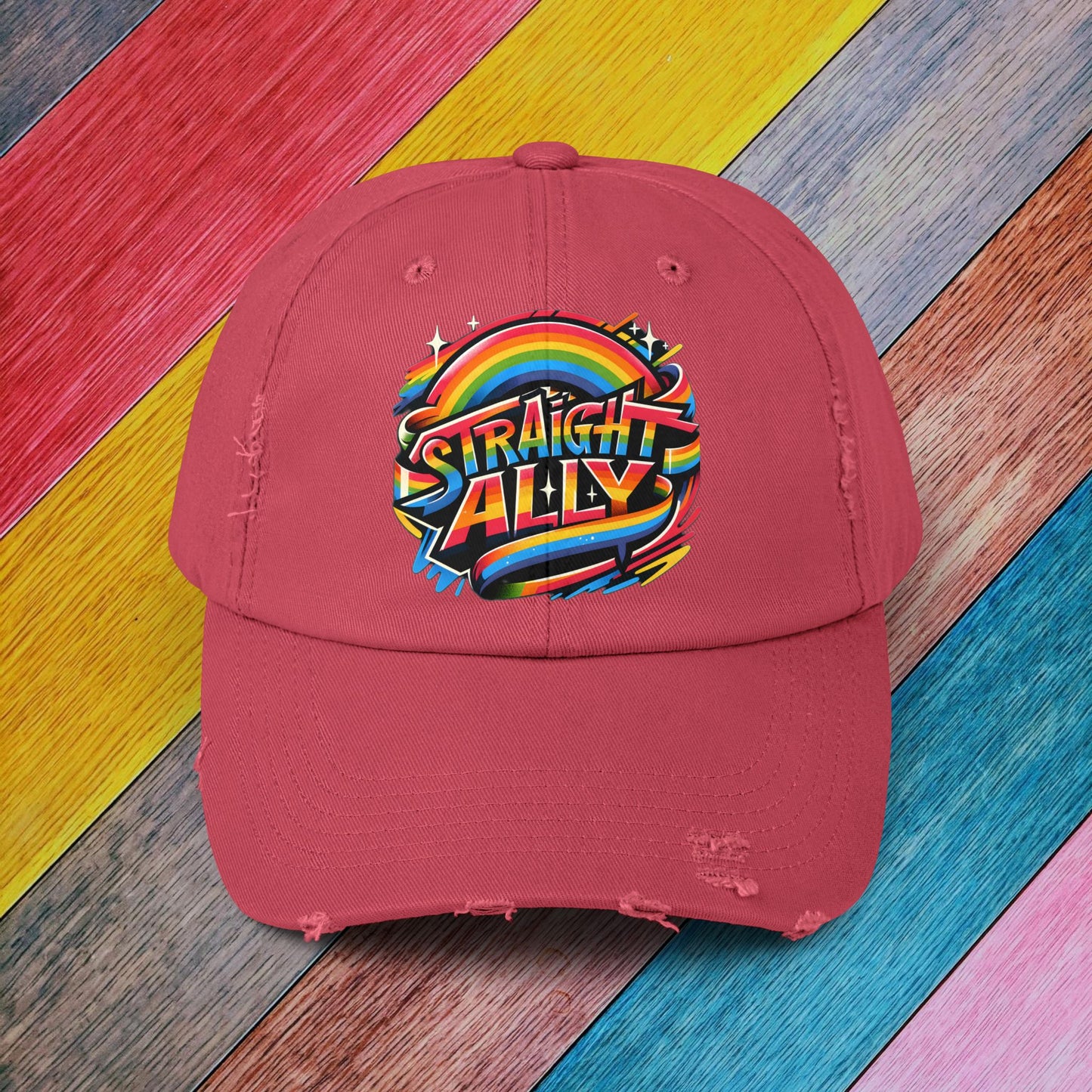 Distressed Cap, LGBT Pride Straight Ally Hat, LGBTQIA Supportive Baseball Cap, Unisex Distressed Trucker Cap, Pride Parade Hat, Vintage