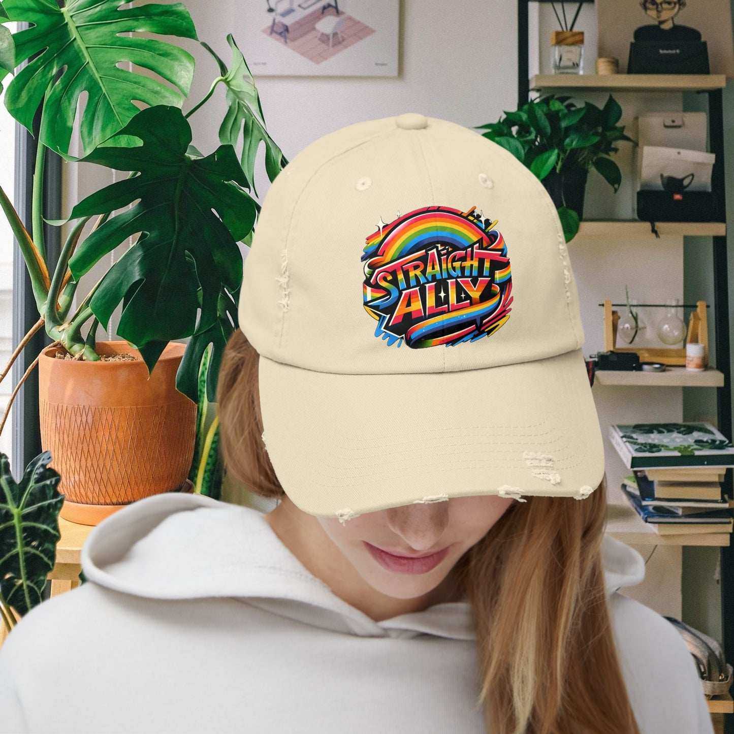 Distressed Cap, LGBT Pride Straight Ally Hat, LGBTQIA Supportive Baseball Cap, Unisex Distressed Trucker Cap, Pride Parade Hat, Vintage
