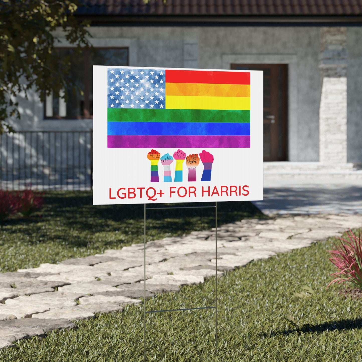 LGBTQ+ For Harris Sign - Kamala Harris Yard Sign - Patriotic Election Political Decor