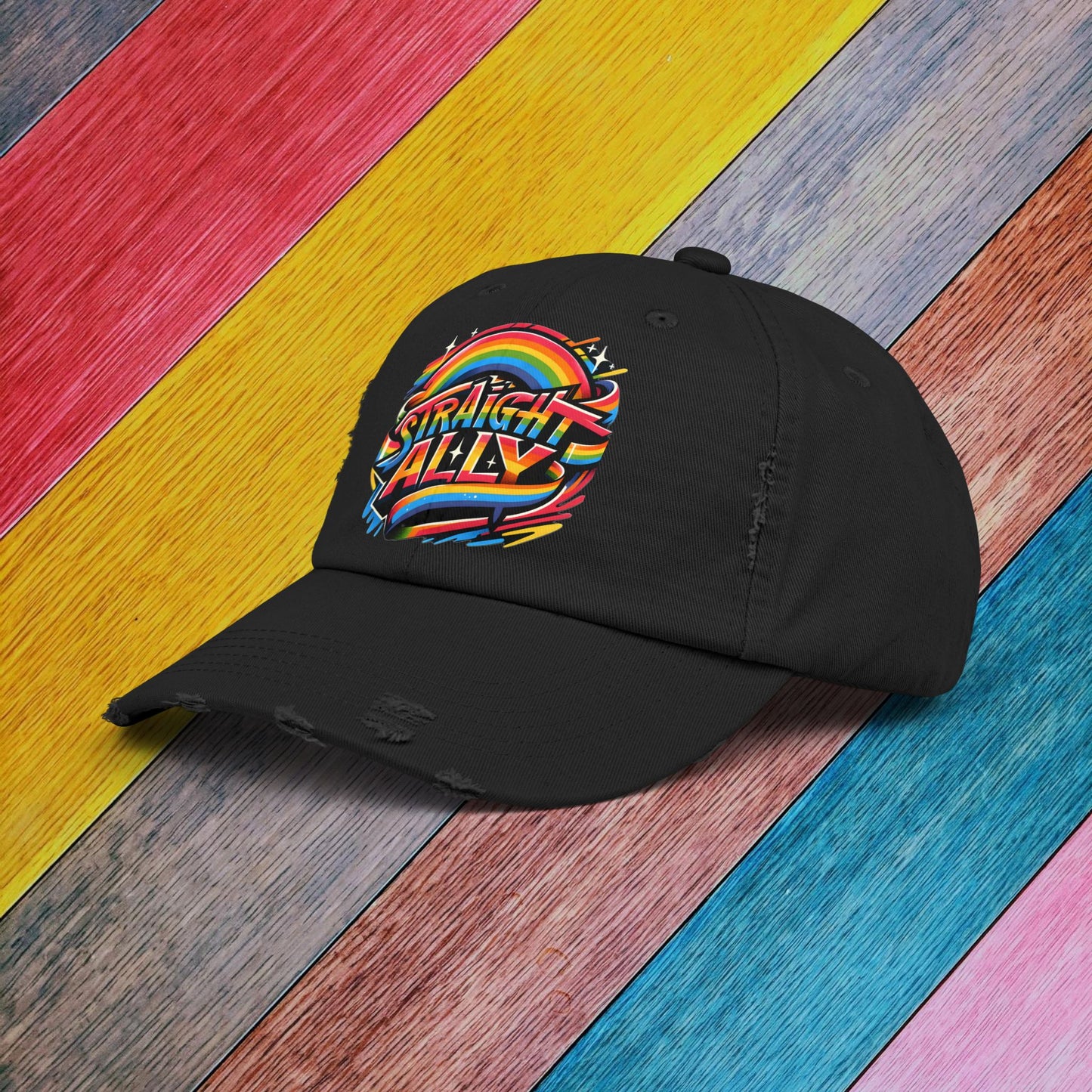 Distressed Cap, LGBT Pride Straight Ally Hat, LGBTQIA Supportive Baseball Cap, Unisex Distressed Trucker Cap, Pride Parade Hat, Vintage