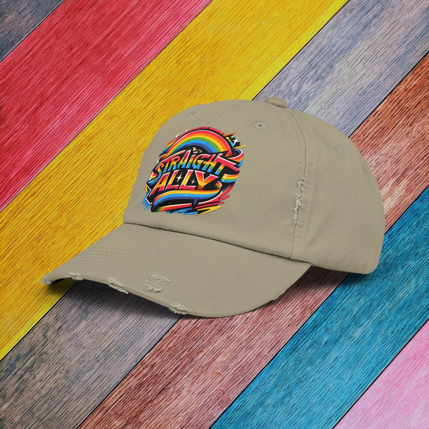 Distressed Cap, LGBT Pride Straight Ally Hat, LGBTQIA Supportive Baseball Cap, Unisex Distressed Trucker Cap, Pride Parade Hat, Vintage