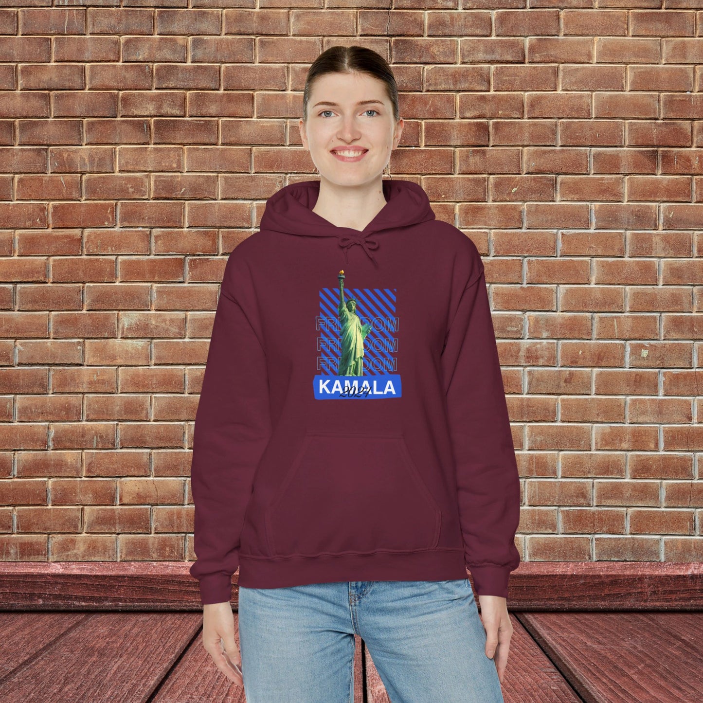 Freedom Kamala 2024 Hooded Sweatshirt - Statue of Liberty Freedom Hoodie - Pullover Hoodie