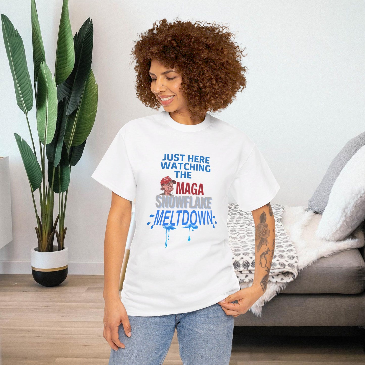 Just Here Watching the MAGA Snowflake Meltdown Shirt- Harris Walz Tee-  Democrat Presidential Election T-Shirt