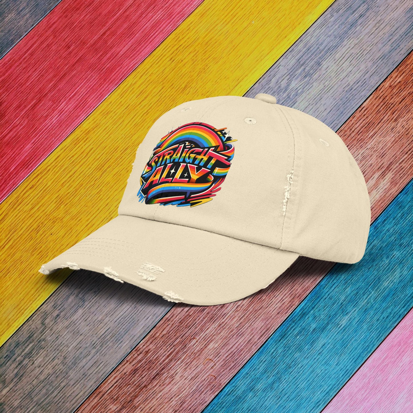 Distressed Cap, LGBT Pride Straight Ally Hat, LGBTQIA Supportive Baseball Cap, Unisex Distressed Trucker Cap, Pride Parade Hat, Vintage