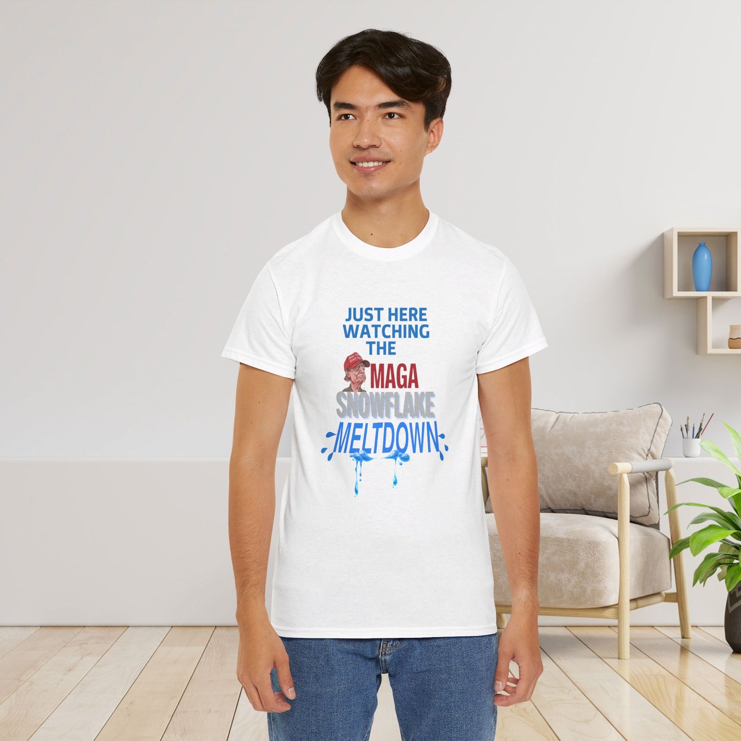 Just Here Watching the MAGA Snowflake Meltdown Shirt- Harris Walz Tee-  Democrat Presidential Election T-Shirt