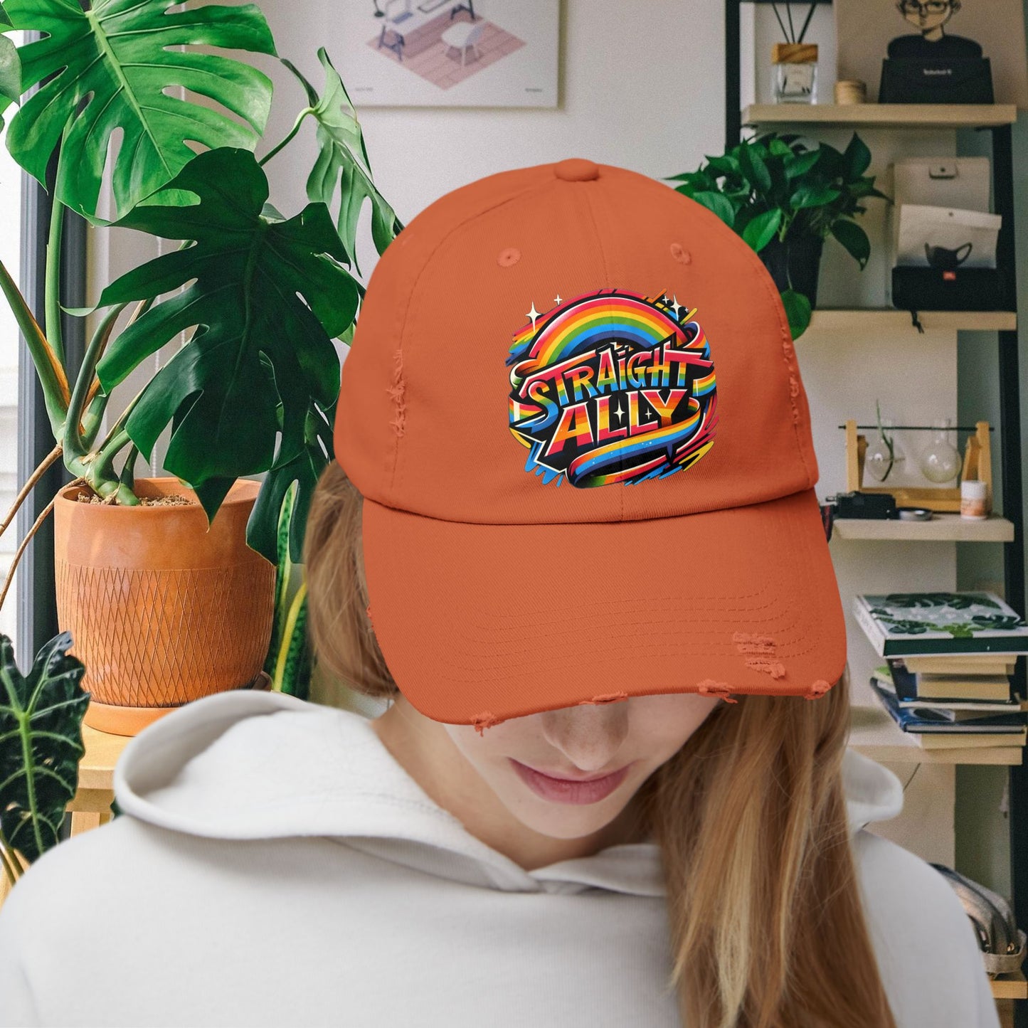 Distressed Cap, LGBT Pride Straight Ally Hat, LGBTQIA Supportive Baseball Cap, Unisex Distressed Trucker Cap, Pride Parade Hat, Vintage