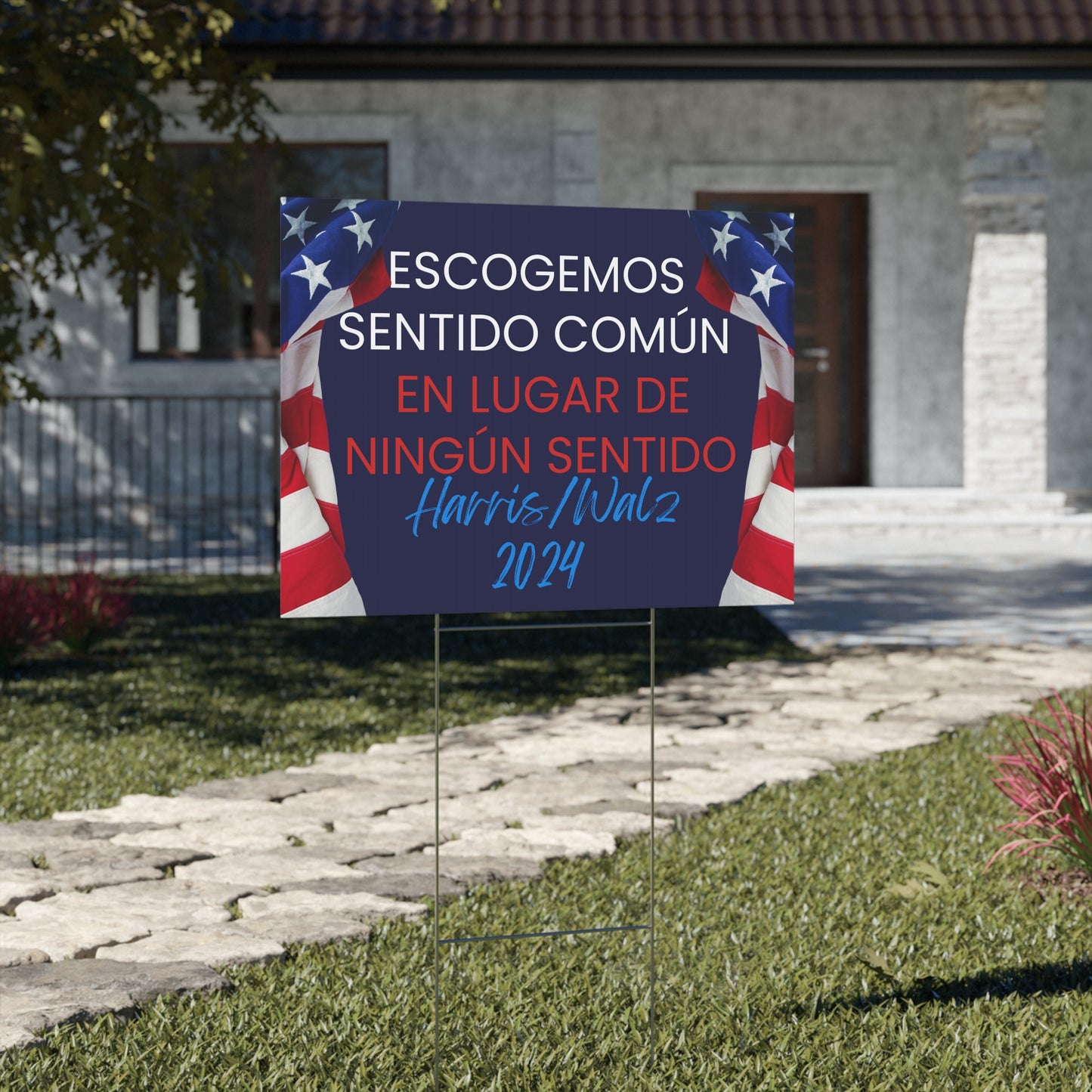 Escogemos Sentido Común En Lugar de Ningún Sentido Yard Sign - Harris/Walz 2024 Sign in Spanish - Patriotic Election Political Decor