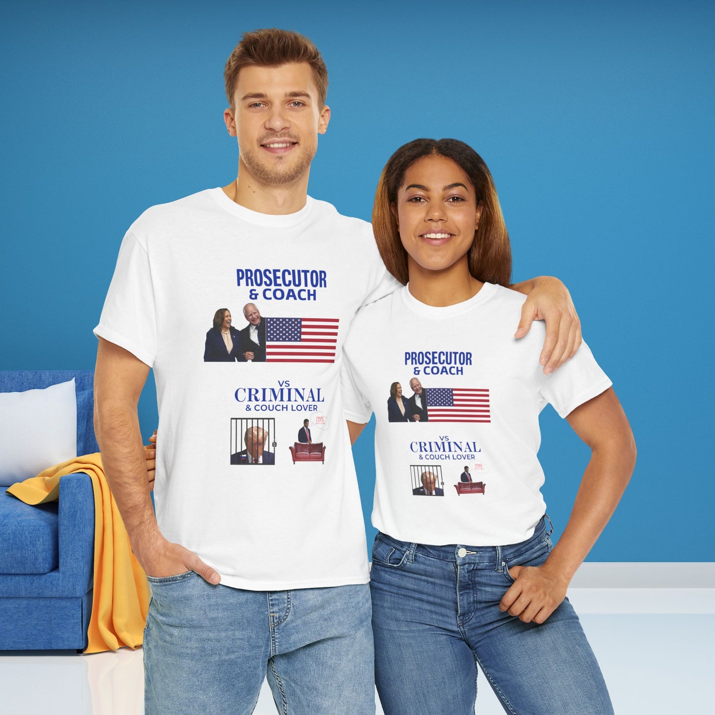 Prosecutor & Coach vs Criminal & Couch Lover Shirt- Harris Walz Tee-  Democrat Presidential Election T-Shirt