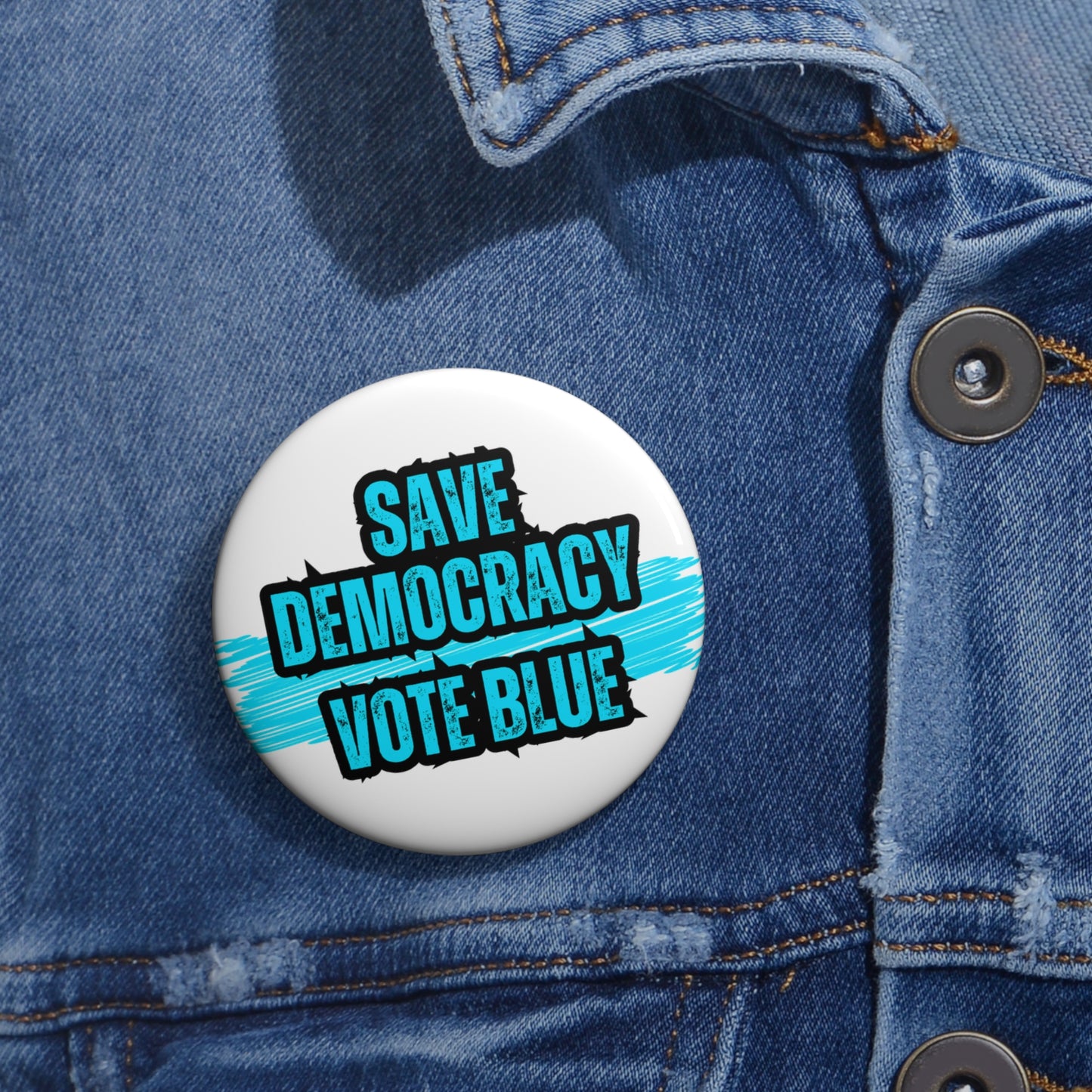 Save Democracy Pin Button - Vote Blue Pin Button