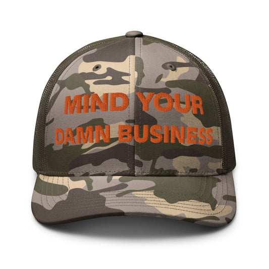 Mind Your Damn Business Camouflage Trucker Hat- Vote Blue Save Democracy Hat- Democrat Presidential Election Cap